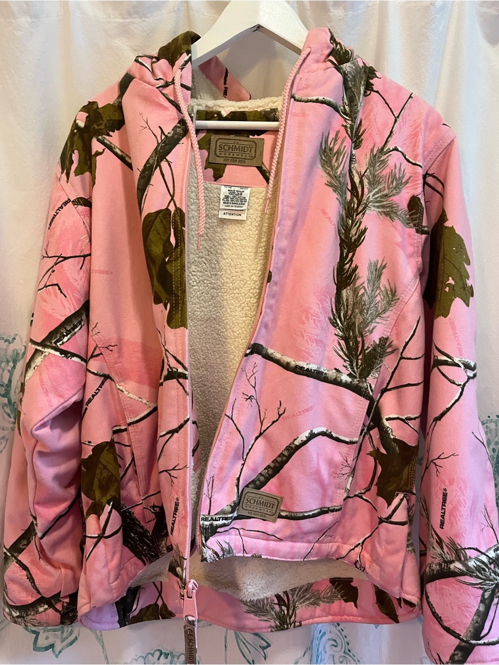 C. E. Schmidt Women’s Pink Camo Sherpa-Lined Hooded Jacket Like New
